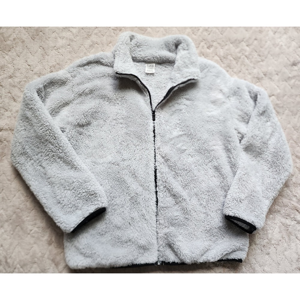 Victoria's Secret PINK light Gray Sherpa Fleece Full Zip Mock Neck Jacket Large